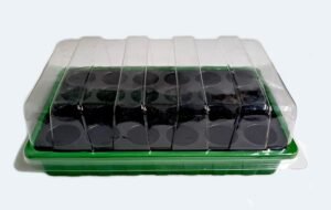 Šiltnaminis padėklas, 33x23x10 cm, su 24 vnt. Ø33 durpinių tablečių